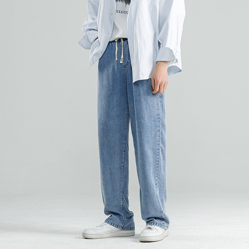 莱赛尔牛仔裤男夏季薄款直筒宽松垂感阔腿长裤潮-TS11-P55蓝,男装牛仔裤,星座307-3(原516-1)