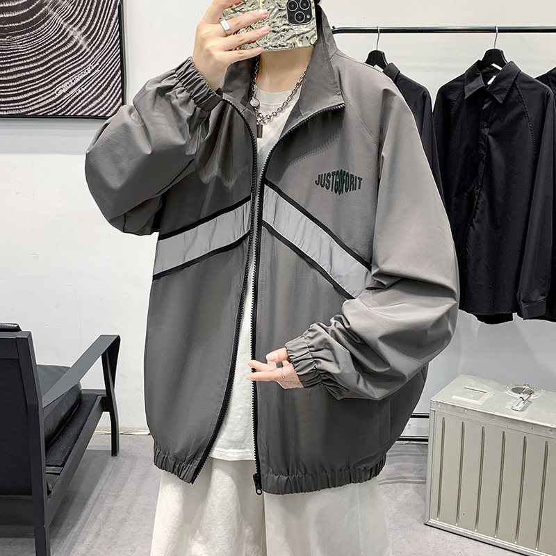 外套男春秋季2024新款休闲宽松反光夹克男装上衣潮-JK823-P65深灰，男装夹克，星座307-3(原516-1)