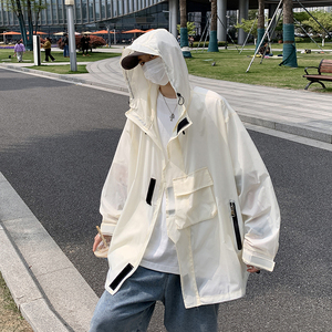 运动防晒衣男士夏季薄款宽松日系cityboy工装防晒服-F77-P48米白图片