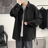 港风长袖寸衫春季男装上衣2024新款潮牌小衬衣外套-CS615-P45米白，男装衬衫，星座307-3(原516-1)