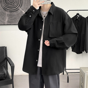 港风长袖寸衫春季男装上衣2024新款潮牌小衬衣外套-CS615-P45米白图片
