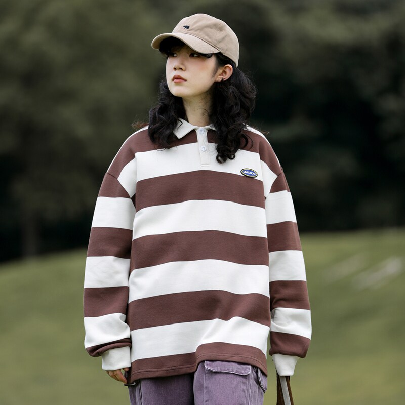 2023男女polo衫翻领拼色条纹字母卫衣情侣款上衣服-2381-墨绿P55,男装卫衣,星座307-3(原516-1)
