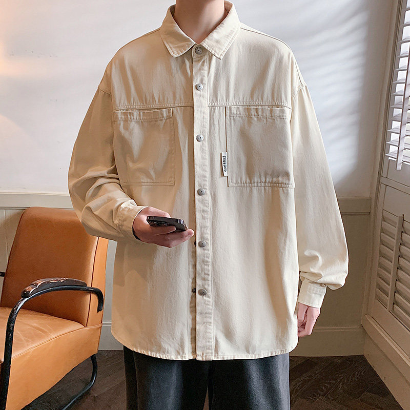 美式复古工装衬男2024秋季宽松cityboy休闲长袖衬衣-CS619-P68杏,男装衬衫,星座307-3(原516-1)