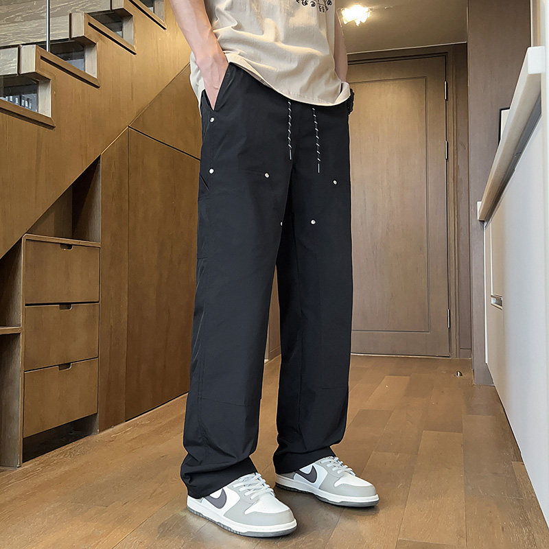 户外防水伐木休闲裤男士2024春夏季宽松纯色直筒裤-5069-P43黑色,男装休闲裤,星座307-3(原516-1)