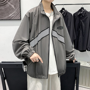 外套男春秋季2024新款休闲宽松反光夹克男装上衣潮-JK823-P65深灰图片