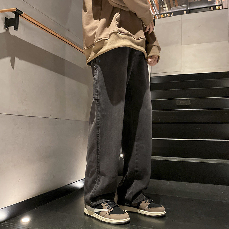 美式复古高街牛仔裤男潮牌水洗做旧宽松直筒休闲裤子-5099-P45黑,男装牛仔裤,星座307-3(原516-1)