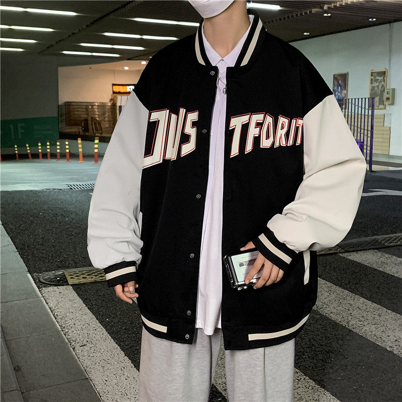 美式潮牌ins棒球服男秋季情侣宽松夹克衫休闲外套-JK817-P60黑色,男装夹克,星座307-3(原516-1)