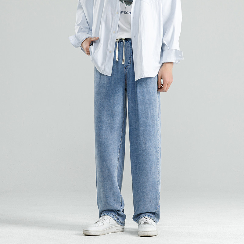 莱赛尔牛仔裤男夏季薄款直筒宽松垂感阔腿长裤潮-TS11-P55蓝,男装牛仔裤,星座307-3(原516-1)