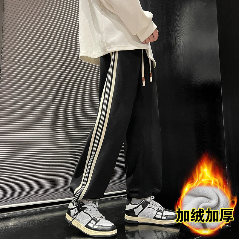 裤子男冬季抽绳束脚裤双面绒加绒加厚卫裤直筒休闲裤潮-K632-P50,男装休闲裤,星座307-3(原516-1)