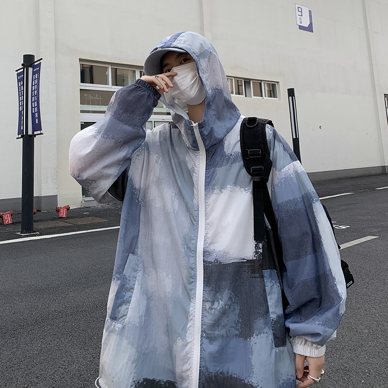 冰丝防晒衣男夏季薄款透气防晒服防晒衫港风连帽外套 -F73-P35灰图片