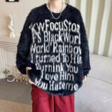 毛衣男2024冬季复古圆领水洗貂毛oversize情侣针织衫-M659-P58杏，男装针织衫/毛衣，星座307-3(原516-1)