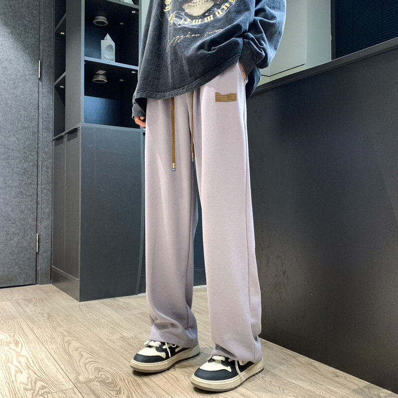 卫裤男2024秋季垂感oversize裤子宽松直筒阔腿长裤-K657-P38灰色图片