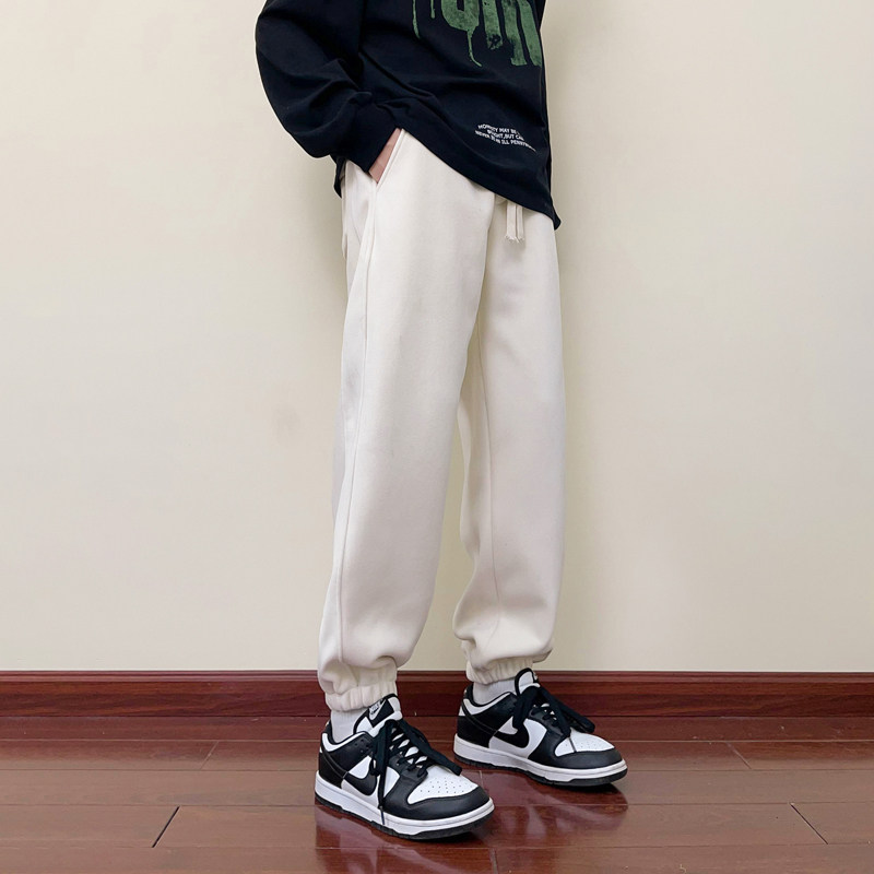 卫裤男冬季大码休闲裤高街ins港风加绒加厚运动束脚裤-K629-P48白,男装休闲裤,星座307-3(原516-1)