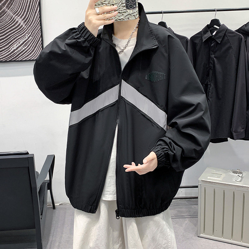 外套男春秋季2024新款休闲宽松反光夹克男装上衣潮-JK823-P65深灰,男装夹克,星座307-3(原516-1)