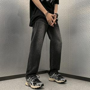 牛仔裤男2024秋季高街vibe美式裤oversize微喇裤-BK303-P45蓝图片