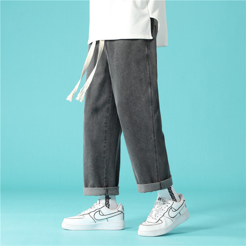 牛仔九分裤男士春夏季薄款休闲直筒宽松潮牌春裤子-BK990-P40黑灰，男装牛仔裤，星座307-3(原516-1)