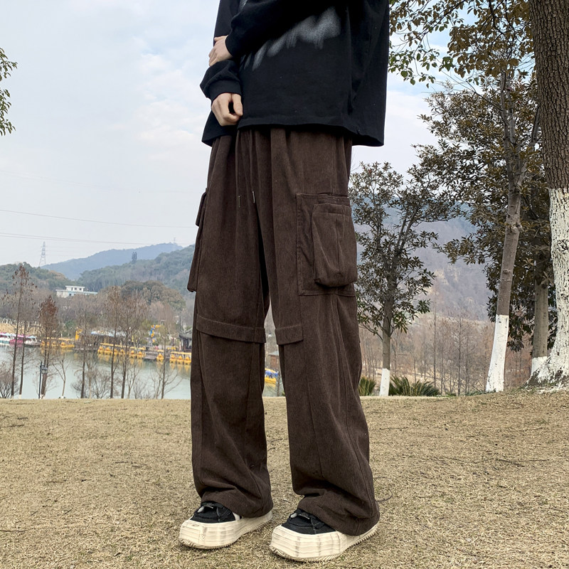 山系复古美拉德工装裤直筒宽松休闲裤高街灯芯绒长裤-K873-P48棕,男装休闲裤,星座307-3(原516-1)