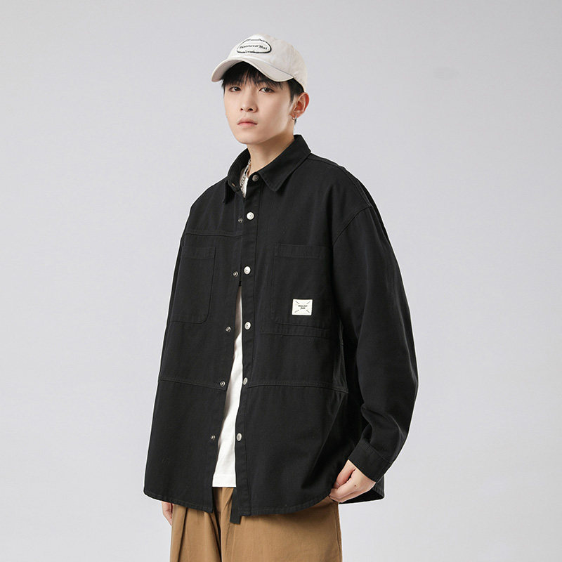重磅水洗纯棉衬衫男美式休闲复古工装青年宽松外套-CS620-P70卡其,男装衬衫,星座307-3(原516-1)
