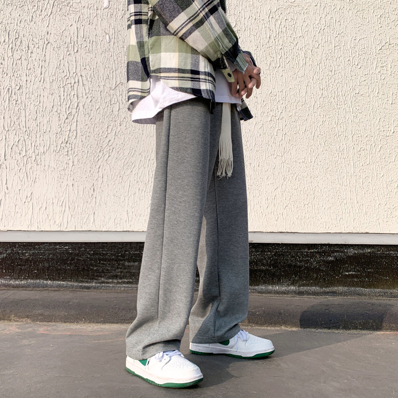 休闲裤男春秋季宽松直筒裤港风韩版高街拖地长裤-K331-P40-灰色,男装休闲裤,星座307-3(原516-1)