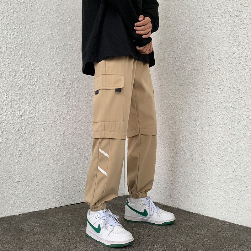 工装裤男潮ins束脚港风春秋宽松男士哈伦束脚休闲裤-K255-P35军绿,男装休闲裤,星座307-3(原516-1)