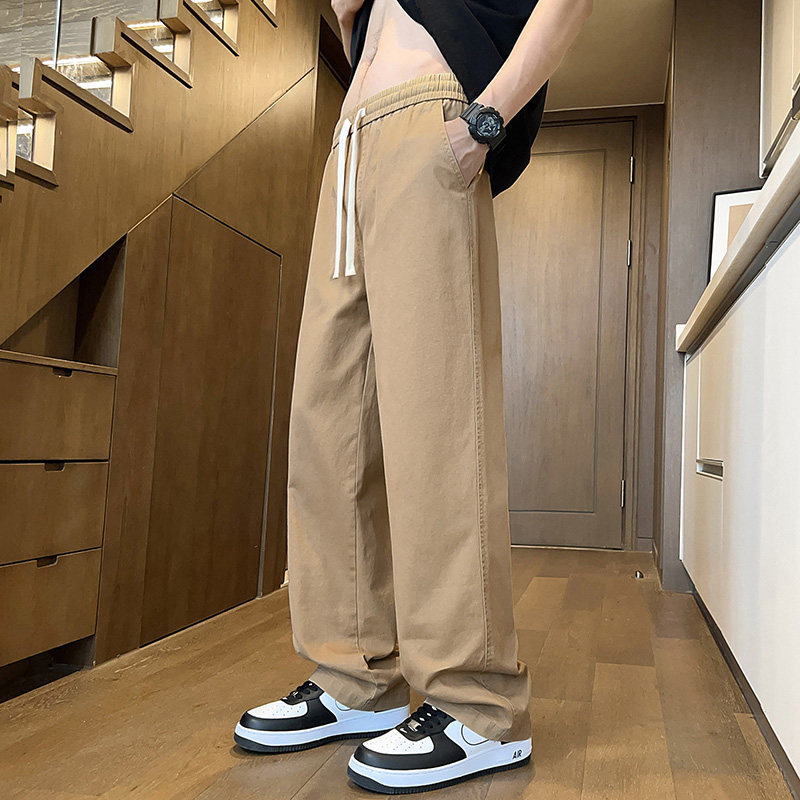 港风纯色牛仔裤男春夏季宽松直筒青年阔腿拖地长裤-5051-P55卡其,男装牛仔裤,星座307-3(原516-1)