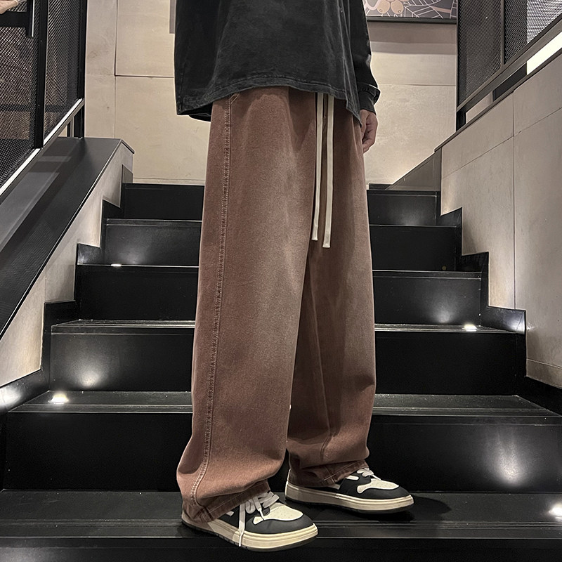 水洗做旧牛仔裤男美式复古直筒阔腿裤vibe渐变裤子-BK121-P45泥黄,男装牛仔裤,星座307-3(原516-1)