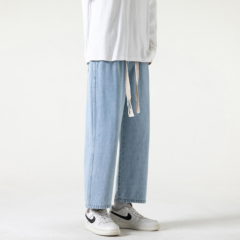 牛仔九分裤男士2024春夏季休闲直筒宽松潮牌春裤子-BK990-P40黑灰,男装牛仔裤,星座307-3(原516-1)