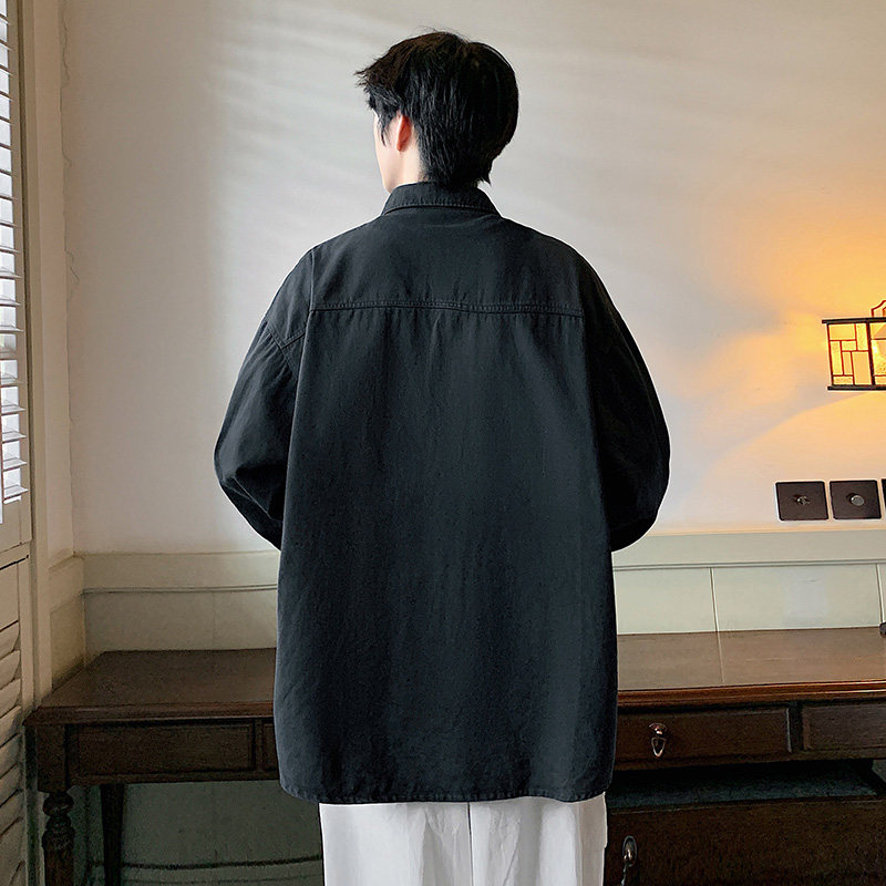 美式复古工装衬男2024秋季宽松cityboy休闲长袖衬衣-CS619-P68黑,男装衬衫,星座307-3(原516-1)