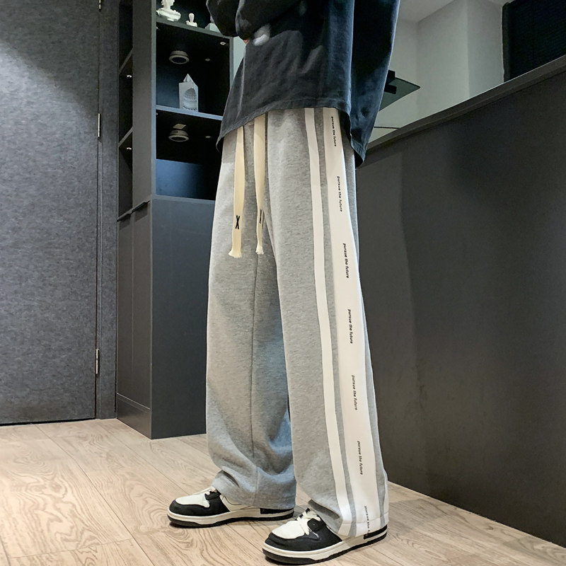 秋季卫裤男美式高街oversize潮条纹直筒运动裤子潮-K658-P45黑,男装休闲裤,星座307-3(原516-1)