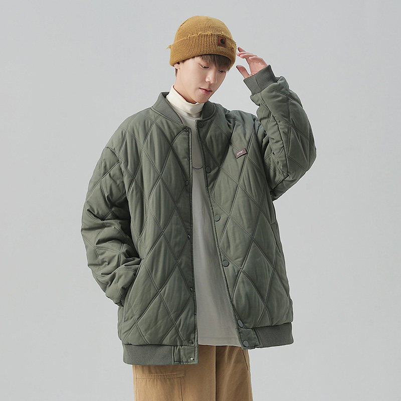 日系菱格冬季外套男士棉衣潮牌宽松情侣装工装棉服潮-M28-P85杏色,男装棉衣,星座307-3(原516-1)