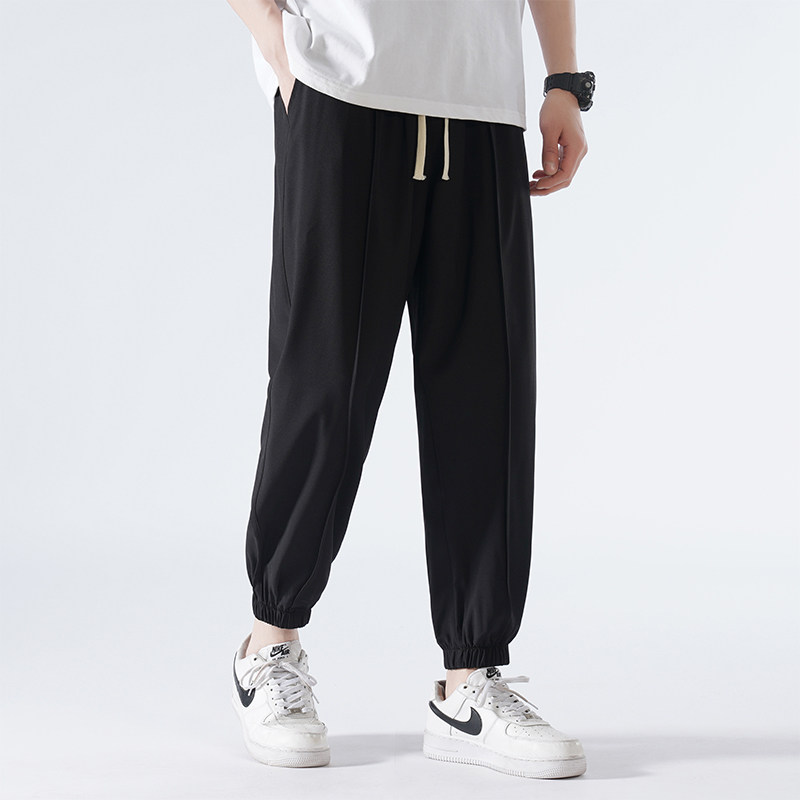 束脚裤男夏季宽松运动黑色九分冰丝裤子男生速干裤-K821-P35深灰,男装休闲裤,星座307-3(原516-1)