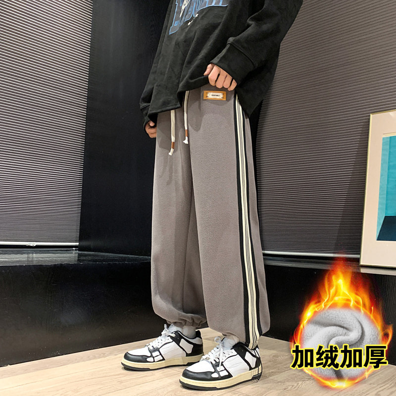 裤子男冬季抽绳束脚裤双面绒加绒加厚卫裤直筒休闲裤潮-K632-P50,男装休闲裤,星座307-3(原516-1)
