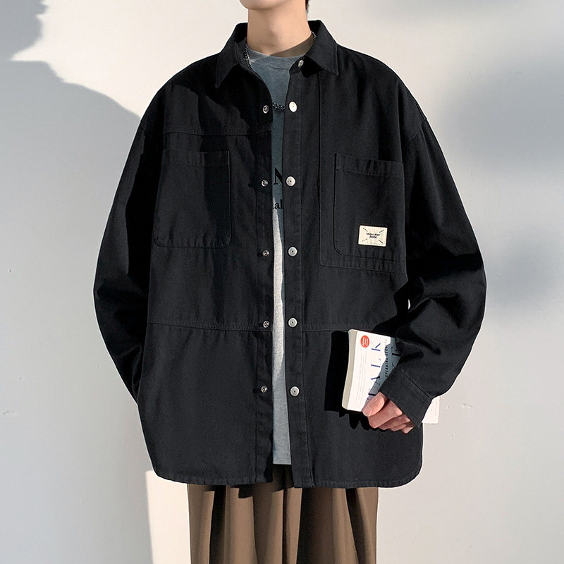 重磅水洗纯棉衬衫男日系休闲复古工装青年宽松外套-CS620-P70卡其,男装衬衫,星座307-3(原516-1)
