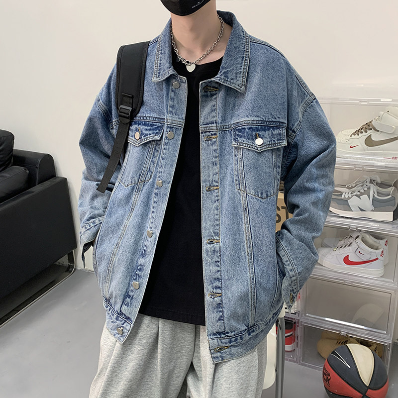 男士2024秋季牛仔夹克男韩版潮流上衣宽松休闲痞帅外套-J13-P70黑,男装夹克,星座307-3(原516-1)