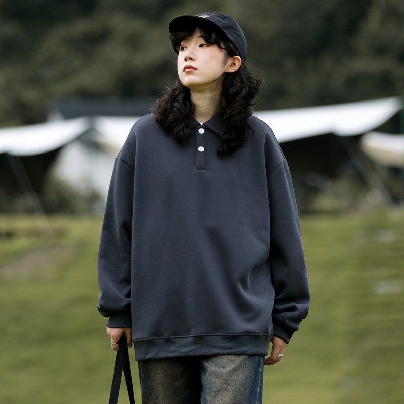 卫衣男女翻领POLO衫长袖23秋季上衣日系宽松情侣装-2388-米杏P55,男装卫衣,星座307-3(原516-1)