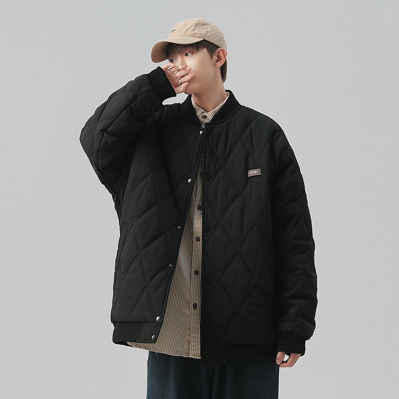 日系菱格冬季外套男士棉衣潮牌宽松情侣装工装棉服潮-M28-P85黑色,男装棉衣,星座307-3(原516-1)