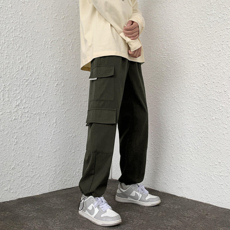工装裤男2024春秋休闲长裤韩版潮流港风宽松九分裤-K252-P35军绿,男装休闲裤,星座307-3(原516-1)