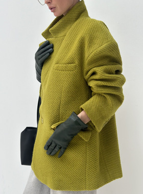 绿色西装毛呢外套女2025秋季新款法式温柔风宽松百搭慵懒风上衣