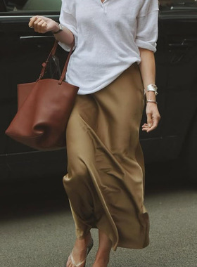 法式缎面半身裙女2026新款夏季设计感小众别致显瘦气质百搭长裙