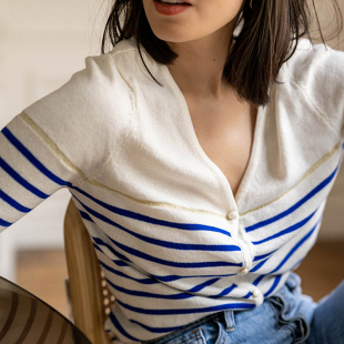 ins洋气薄款 慵懒风2025年早春新品 毛衣 上衣女条纹法式 针织开衫