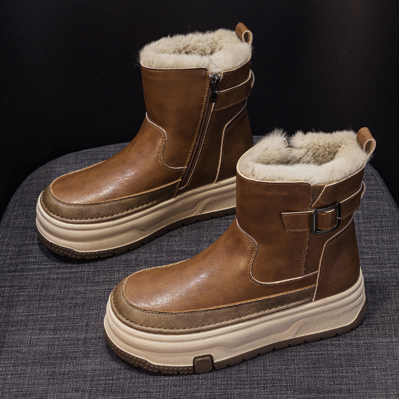真皮厚底雪地靴女2025新款冬季加绒加厚中筒靴子防水防滑保暖棉鞋