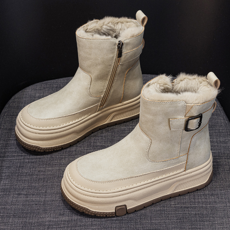 冬季雪地靴女2025新款厚底真皮