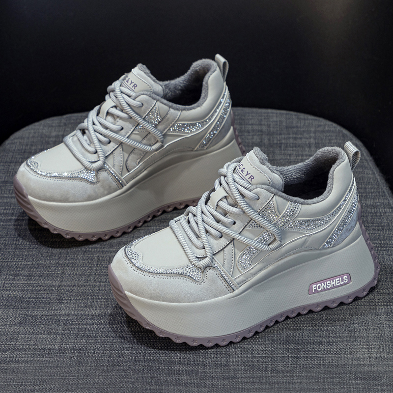 加绒保暖老爹鞋女2025新款时尚爆款秋冬季厚底增高真皮休闲运动鞋