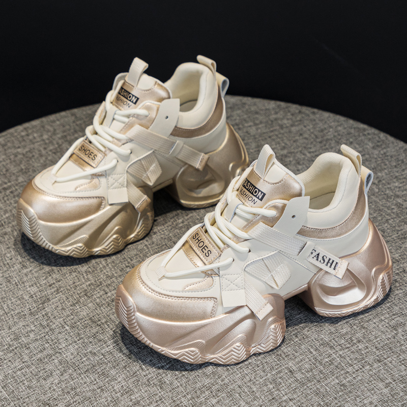 秋冬真皮老爹鞋女增高厚底小白鞋