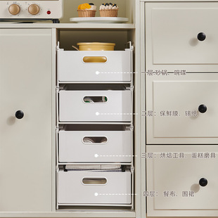 厨房橱柜收纳盒抽拉可重叠置物架水槽下铁艺拉篮杂物整理收纳盒