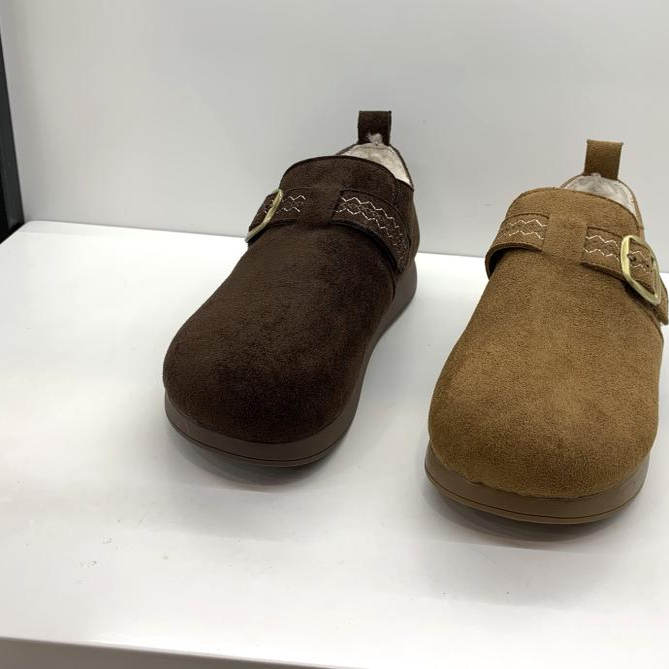 玉珊瑚真皮勃肯鞋女加绒一脚蹬