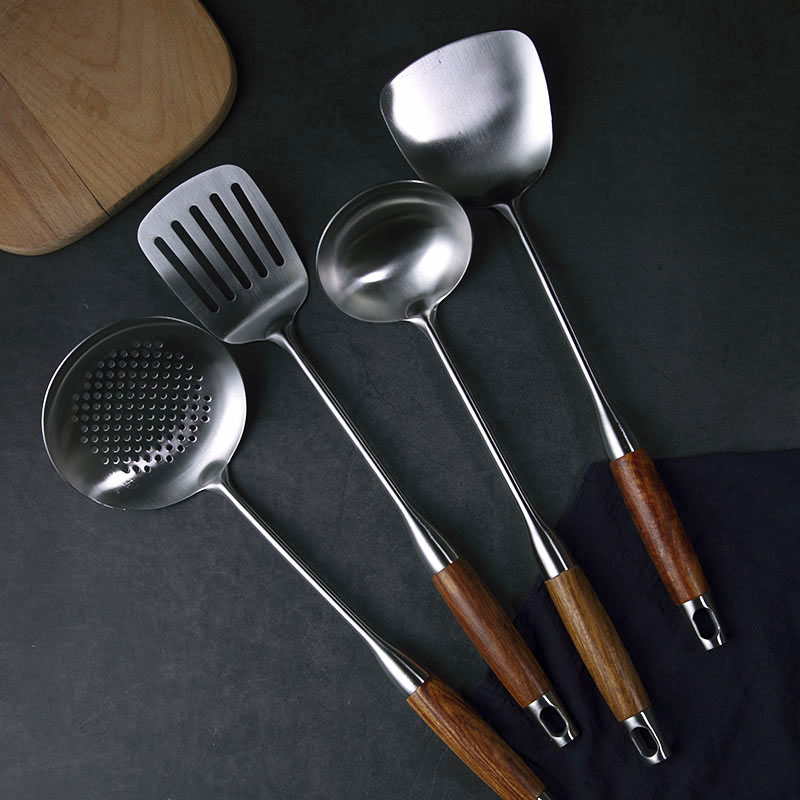 304不锈钢炒铲花梨木手柄锅铲漏铲汤勺漏勺面爪饭铲厨房套装挂件