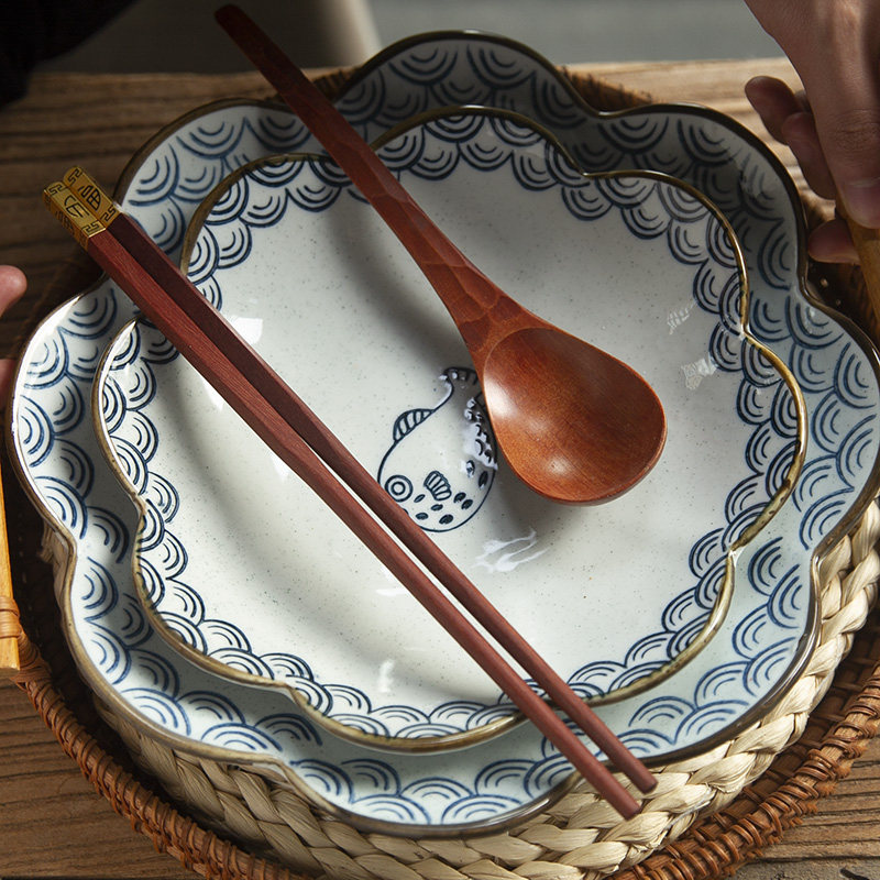 和风四季釉下彩盘复古家用陶瓷高颜值餐具圆盘主菜盘子汤盘餐厅盘,餐饮具,盘,淘宝优惠券,粉丝福利购,淘宝优惠卷