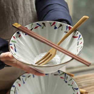 和风四季釉下彩陶瓷面碗高级感斗笠碗好看的汤碗家用拉面碗喇叭碗