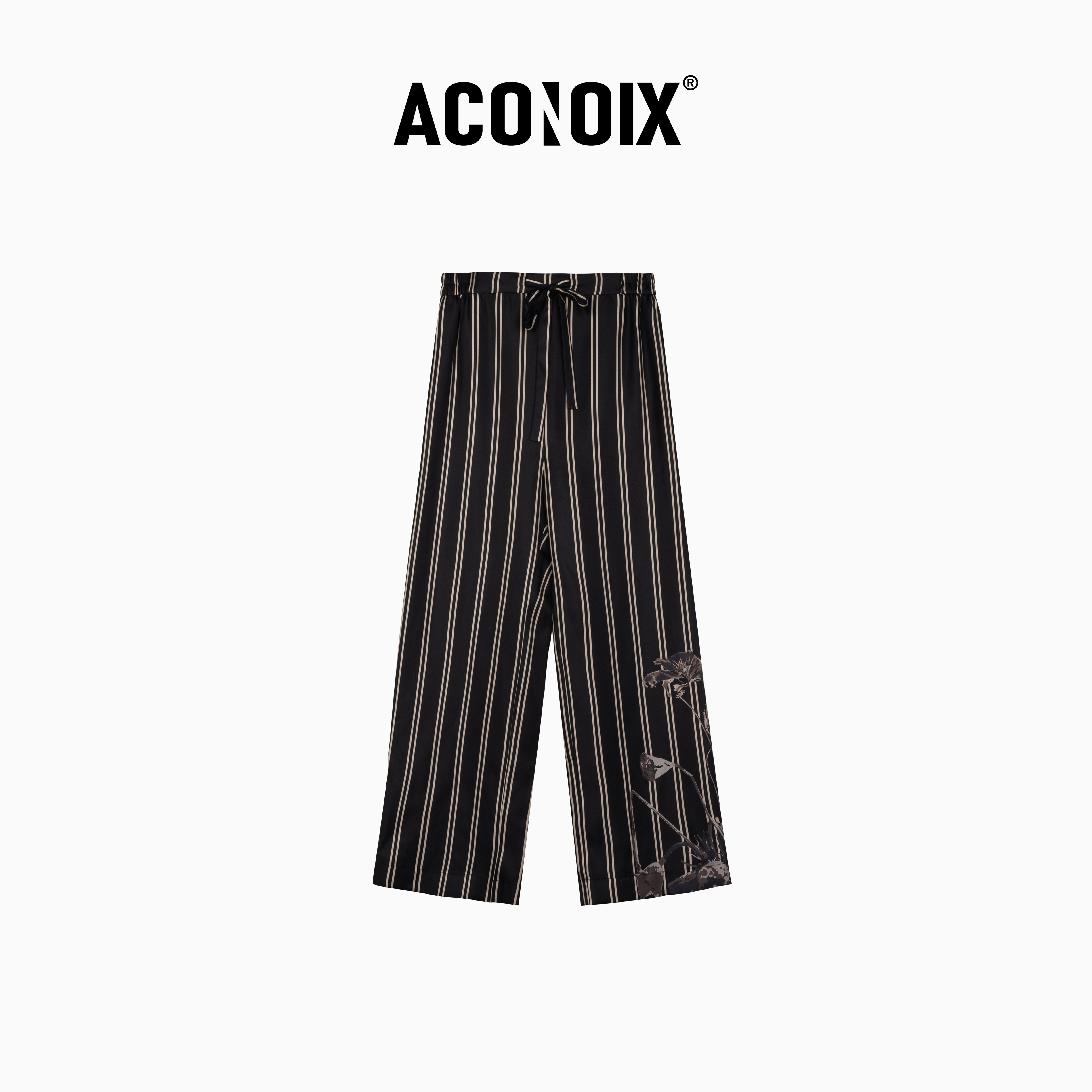 ACONOIX复古条纹休闲真丝长裤